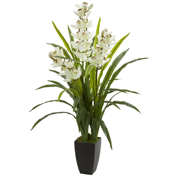 Nearly Natural 45" Plastic and Polyester Cymbidium Orchid Artificial Plant, White