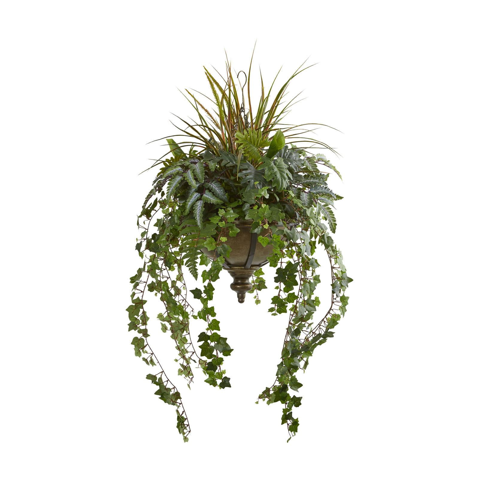 Outdoor Summer Green Plastic Ivy in Hanging Planter