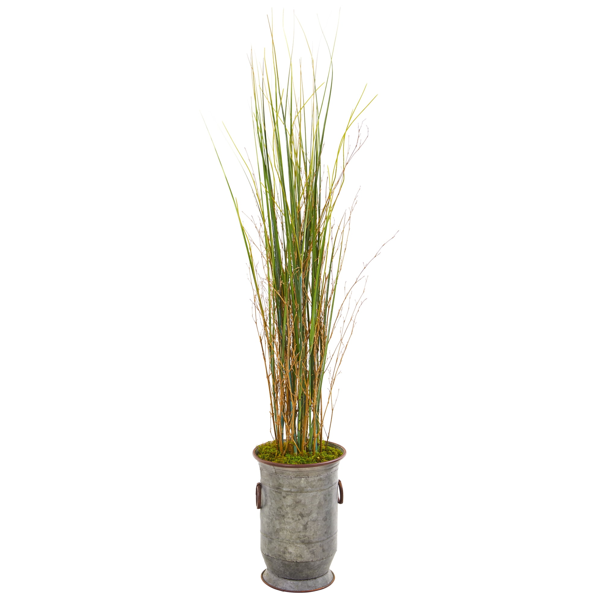 Nearly Natural 45in. Grass and Bamboo Artificial Plant in Vintage Metal Planter