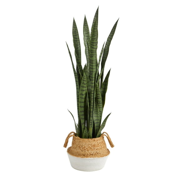 Nearly Natural 46" Sansevieria Artificial Plant in Woven Planter, Green