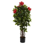Nearly Natural 48" Hibiscus Artificial Tree in Green and Red