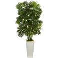 thumbnail image 1 of Nearly Natural 49" Mini Bamboo Palm Artificial Plant in White Tower Planter, Green, 1 of 3