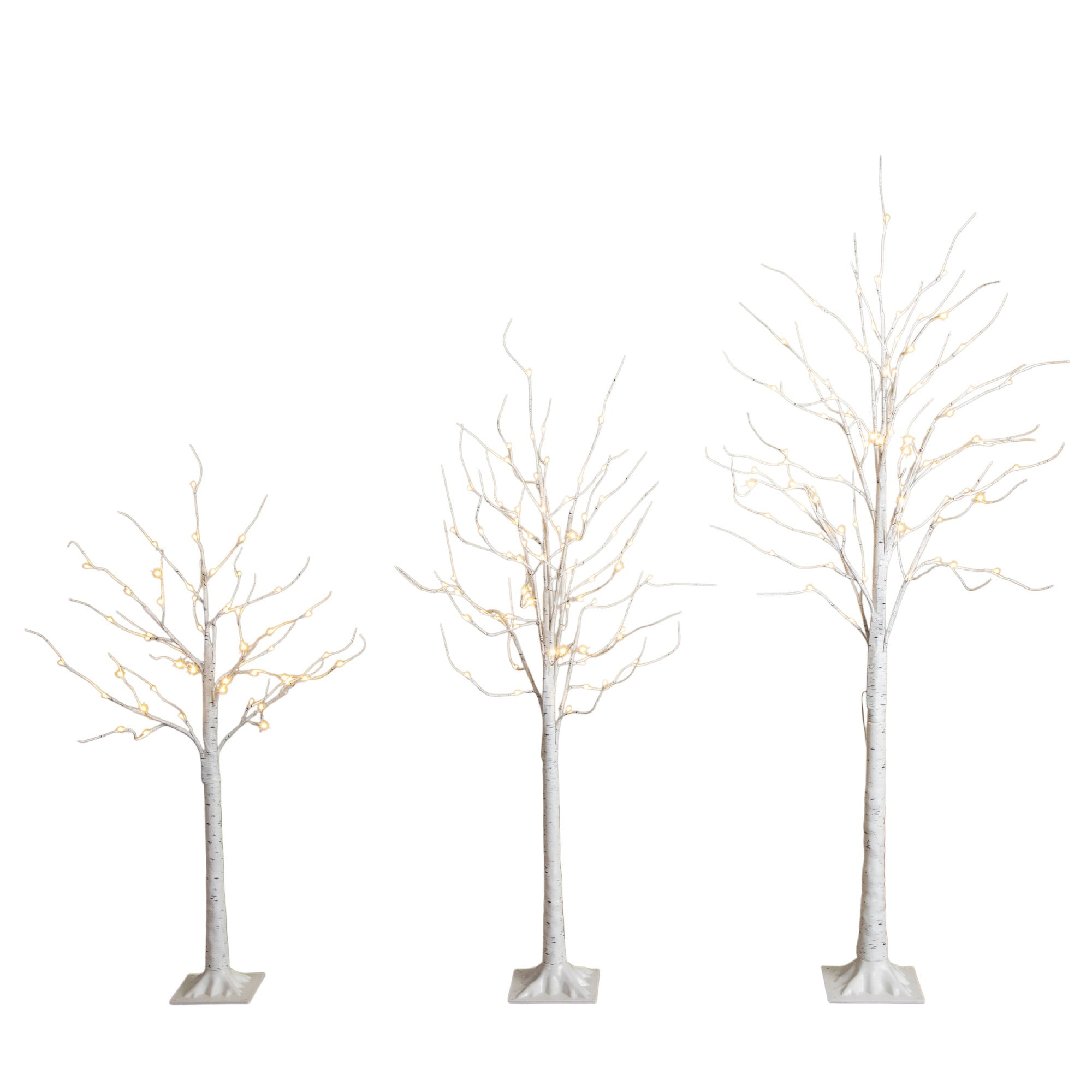 Nearly Natural 4ft. 5ft. 6ft. Pre-Lit Artificial White Birch Trees ...