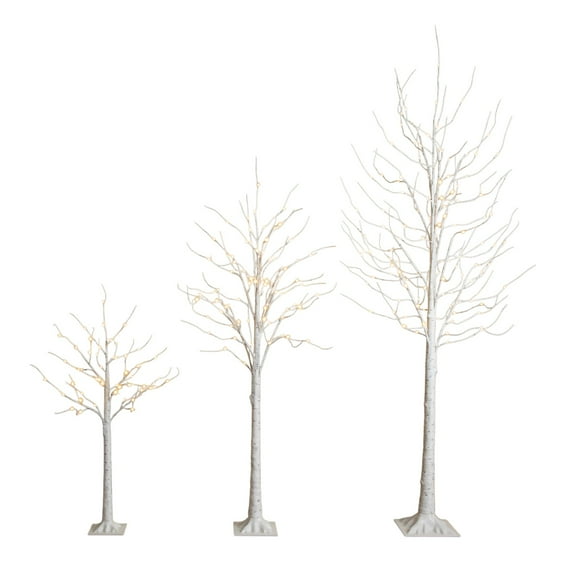 Nearly Natural 4ft. 6ft. 8ft. Pre-Lit Artificial White Birch Trees with LED Lights - Set of 3
