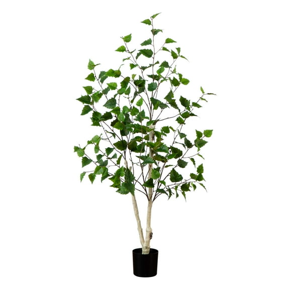 Nearly Natural Potted Artificial Birch Tree - 4' - Green