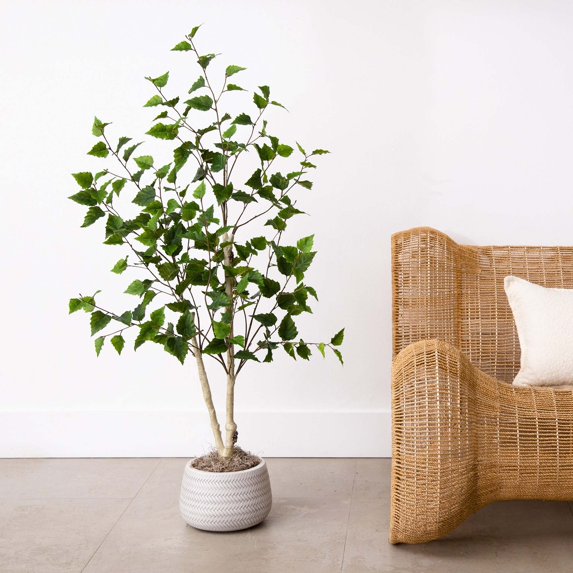 Nearly Natural Potted Artificial Birch Tree - 4' - Green