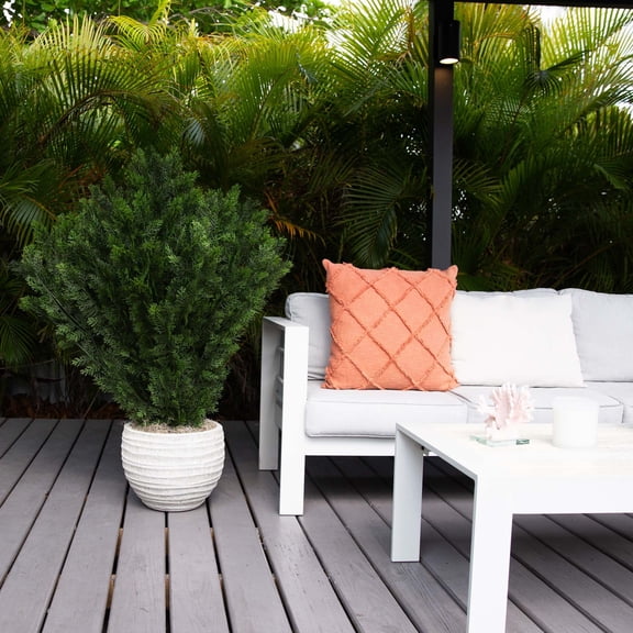 Nearly Natural Cedar Bush Artificial Outdoor Potted Plant - 4' - Green