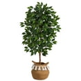 thumbnail image 1 of Nearly Natural 4ft. Artificial Ficus Tree with Handmade Jute & Cotton Basket with Tassels, Green, 1 of 4