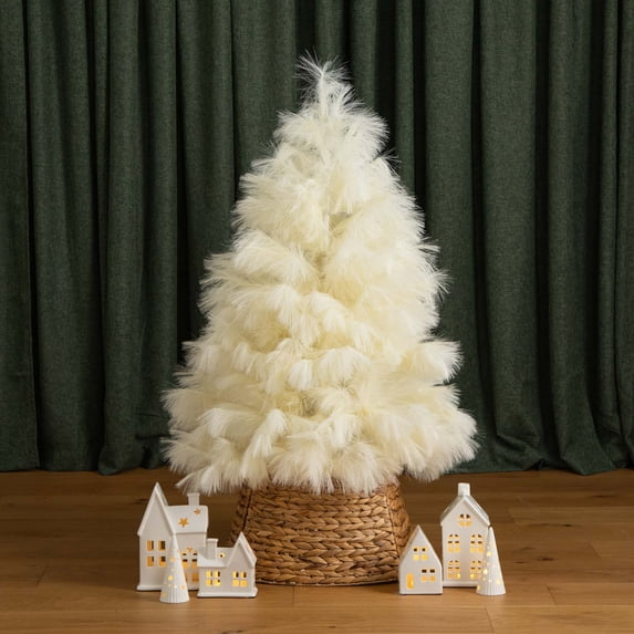 Nearly Natural Artificial Pampas Grass Christmas Tree - 4' - Cream - Unlit