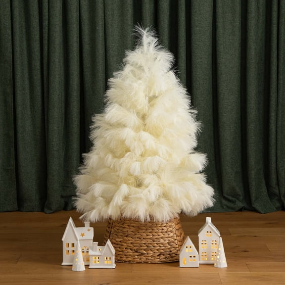 Nearly Natural Artificial Pampas Grass Christmas Tree - 4' - Cream - Unlit