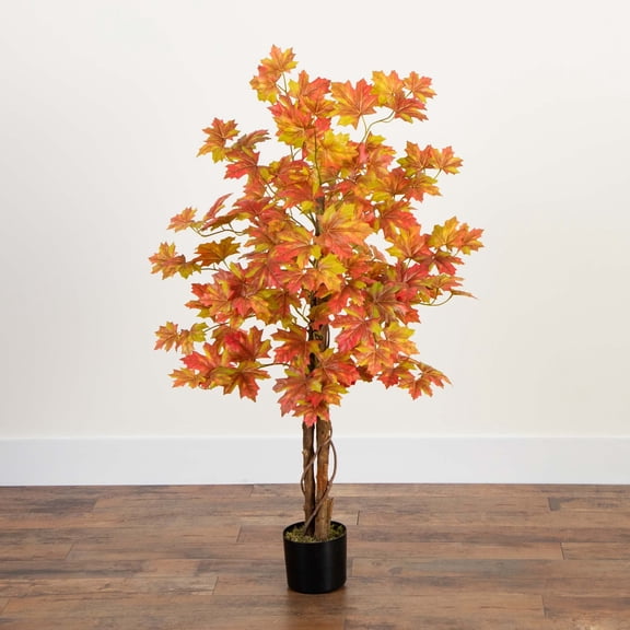 Nearly Natural Artificial Deluxe Maple Potted Tree - 4' - Orange