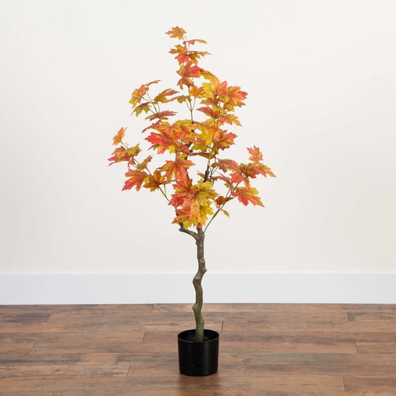 Nearly Natural Maple Leaf Artificial Potted Tree - 4' - Orange and Red