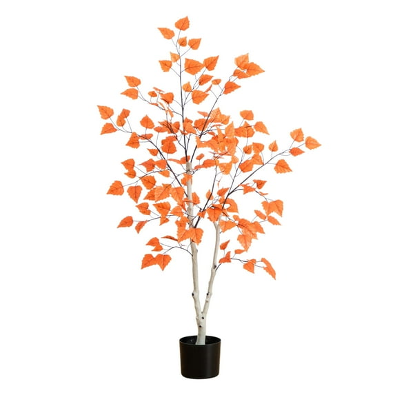 Nearly Natural Paper Birch Fall Harvest Artificial Potted Tree - 4'