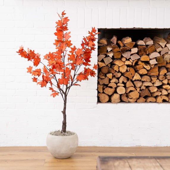 Nearly Natural Potted Artificial Maple Tree - 4' - Orange and Brown