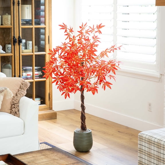 Nearly Natural Potted Autumn Maple Artificial Tree - 4' - Orange and Yellow