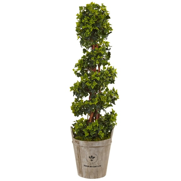 Nearly Natural 4ft. English Ivy Artificial Tree in Farmhouse Planter, UV Resistant (Indoor/Outdoor), Green
