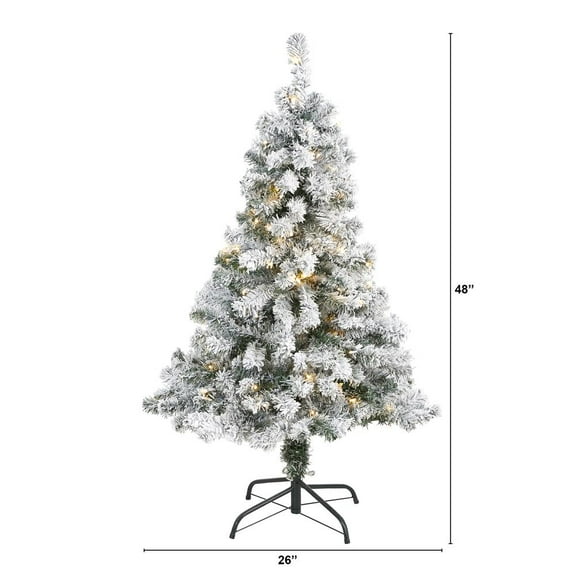 Nearly Natural 4ft. Flocked Rock Springs Spruce Artificial Christmas Tree with 100 Clear LED Lights