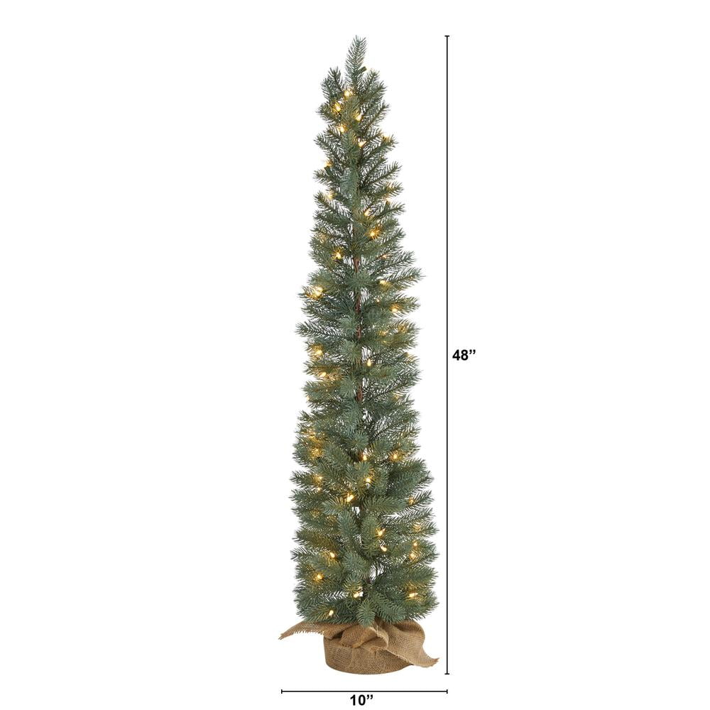 4ft Green Pine Artificial Christmas Tree with Warm White Lights and Burlap Base