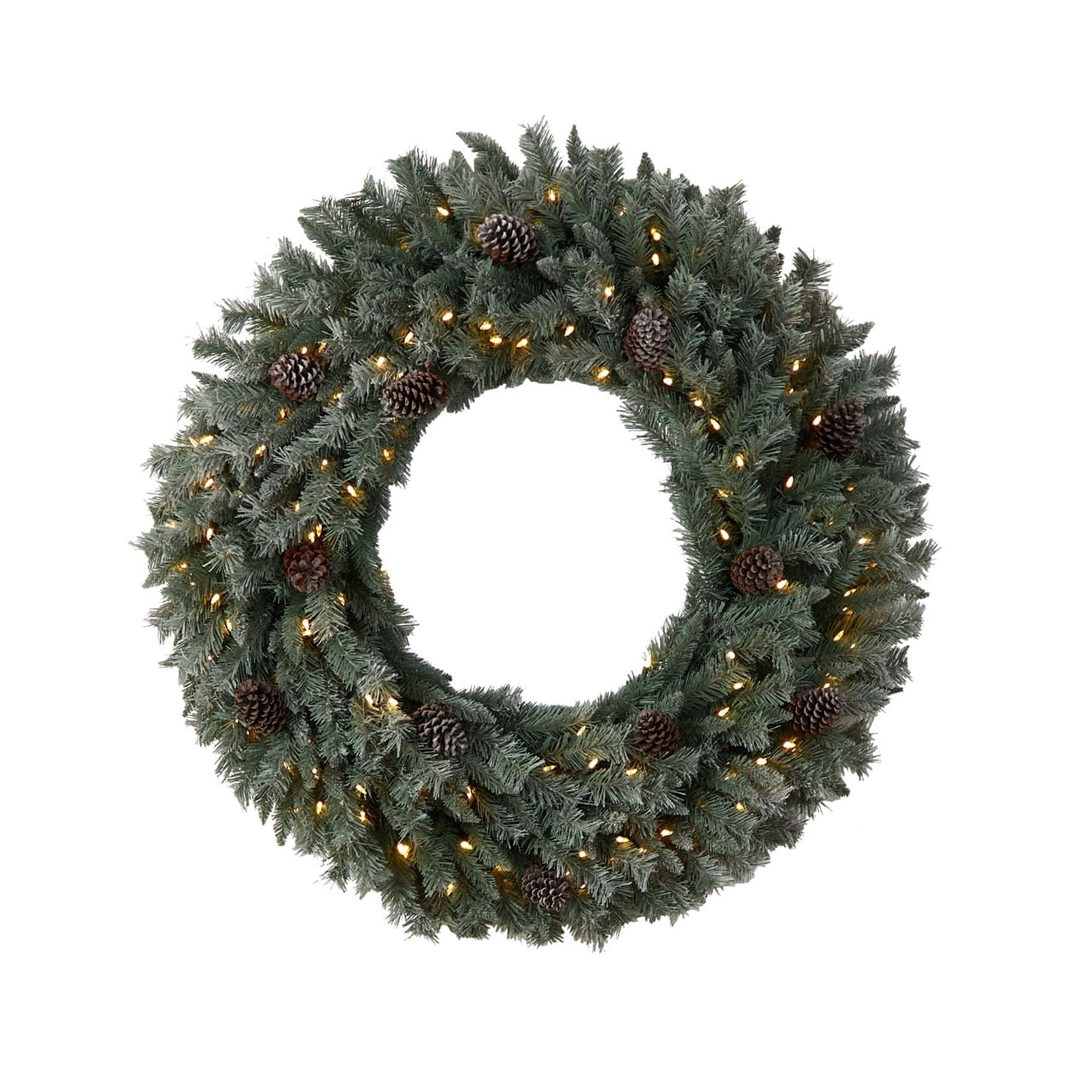 Nearly Natural 4ft. Large Flocked Artificial Christmas Wreath with ...