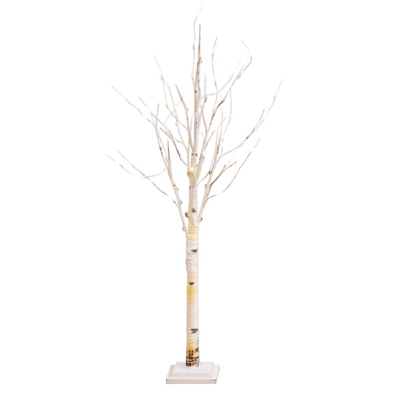 Nearly Natural 4ft. Pre-Lit Artificial Birch Tree with 50 Warm White LED Lights , White