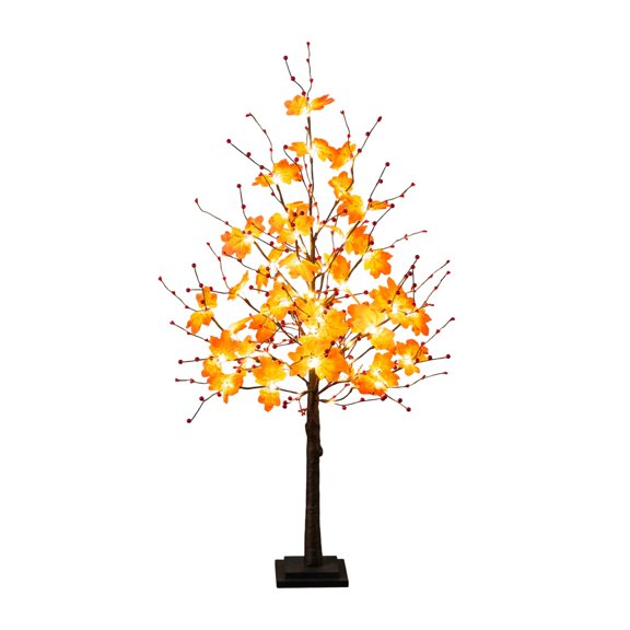 Nearly Natural Pre-Lit Artificial Maple Fall Harvest Tree with Berries - 4' - Warm White LED Lights