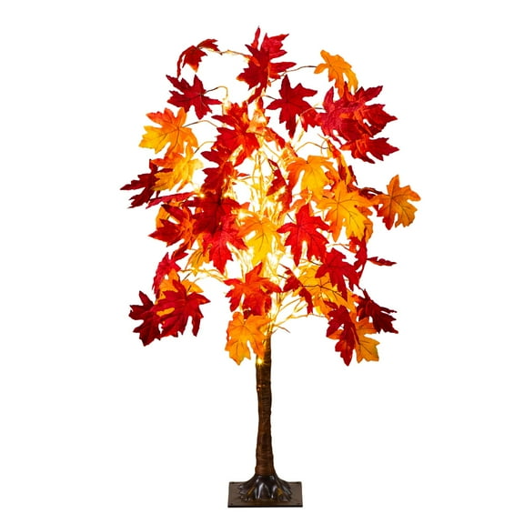 Nearly Natural Pre-Lit Fall Harvest Weeping Maple Artificial Tree - 4' - Warm White LED Lights