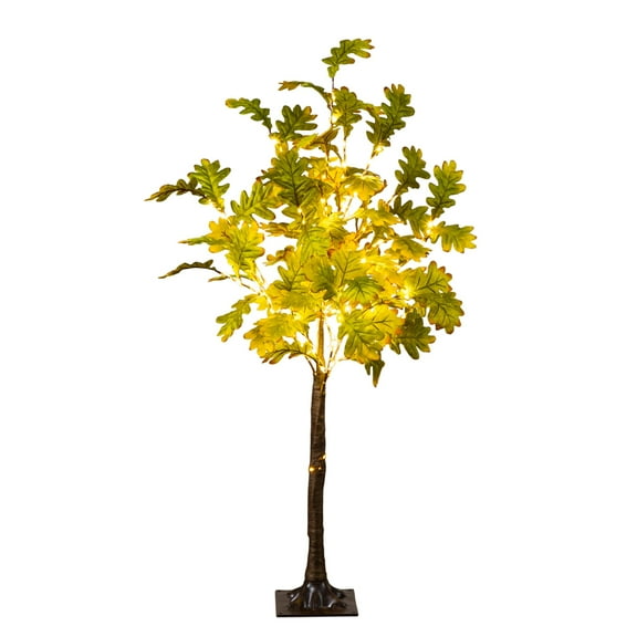 Nearly Natural 4ft. Pre-Lit Green Autumn Oak Artificial Fall Tree with 150 Warm White LED Lights