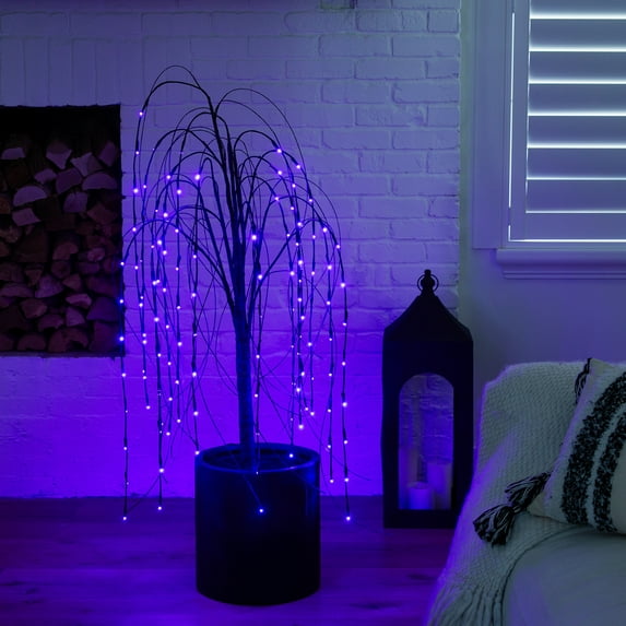 Nearly Natural Pre-Lit Black Willow Artificial Halloween Tree - 4' - Dual Color LED Lights