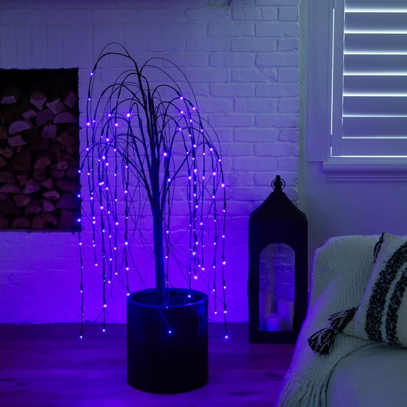 Nearly Natural Pre-Lit Black Willow Artificial Halloween Tree - 4' - Dual Color LED Lights