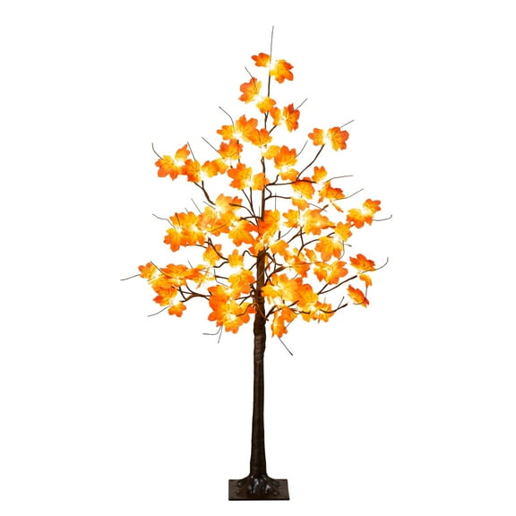 Nearly Natural 4ft. Pre-Lit Minimalist Autumn Maple Artificial Fall Tree with 56 Warm White LED Lights
