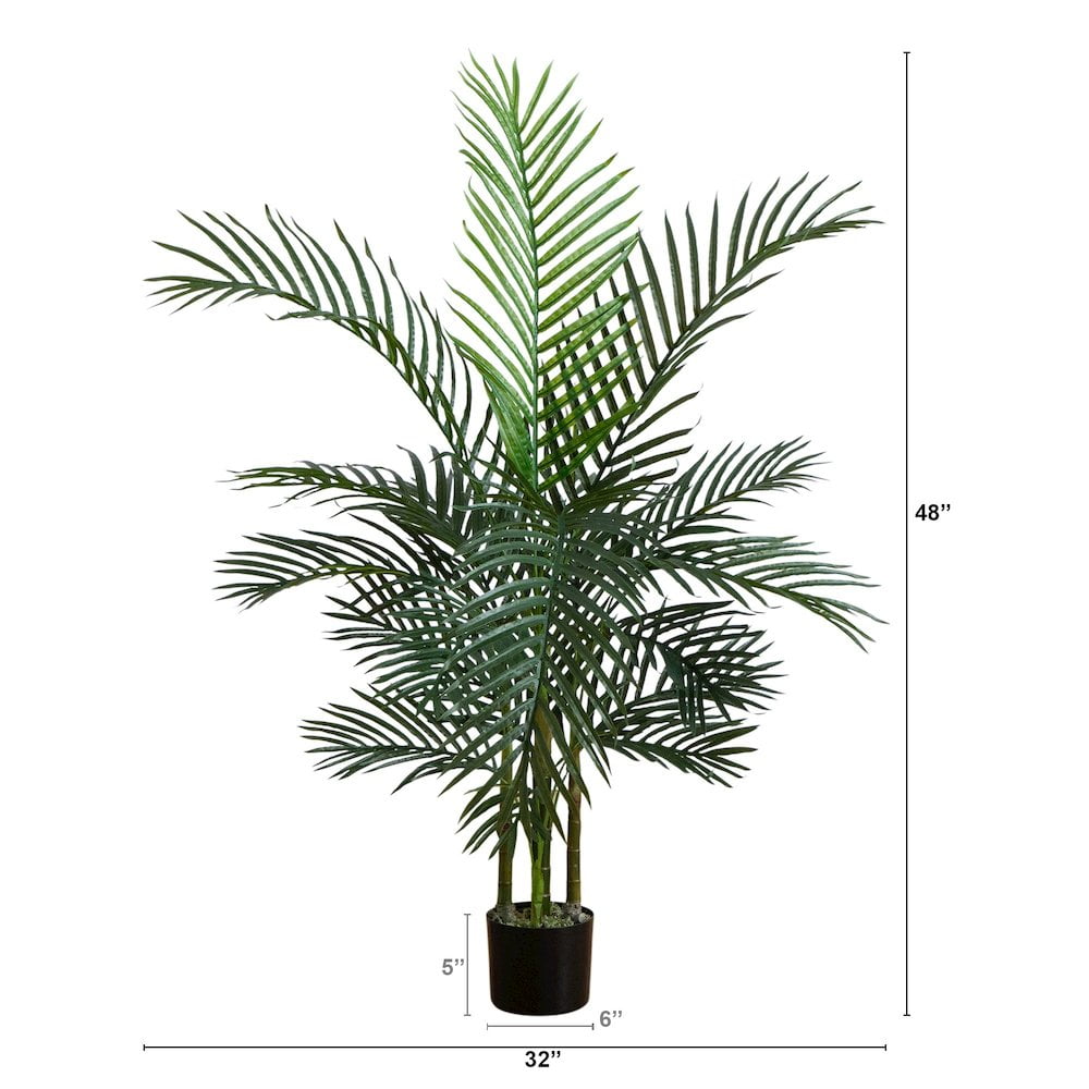 4-Foot Green Plastic Outdoor Potted Palm Floor Plant