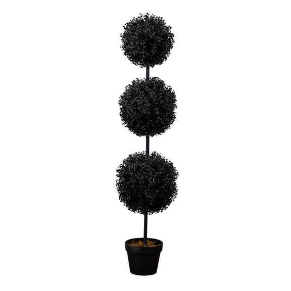 Nearly Natural Triple Boxwood Ball UV-Resistant Artificial Halloween Topiary Tree - 4' - Black