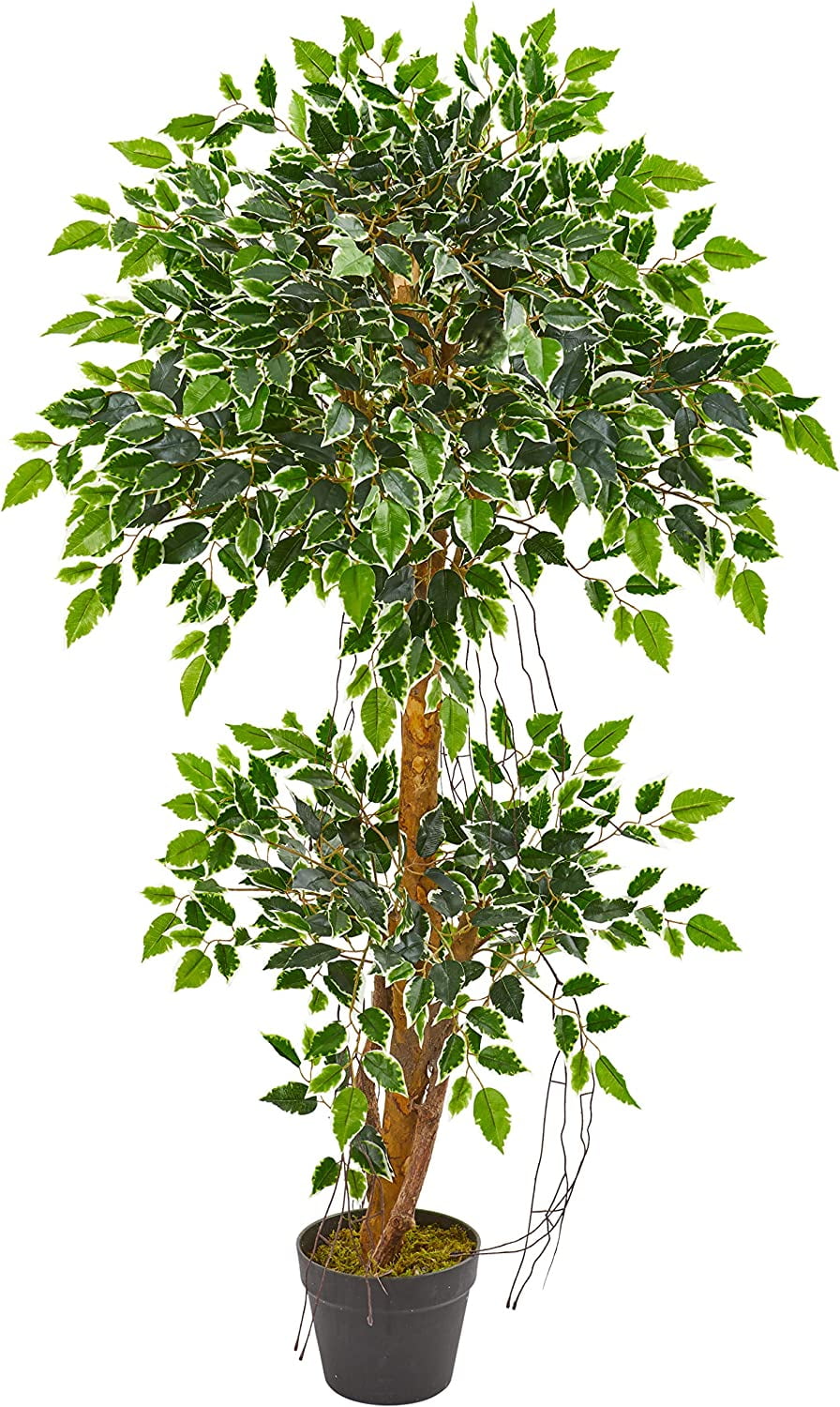 4ft Variegated Green Faux Ficus Potted Plant