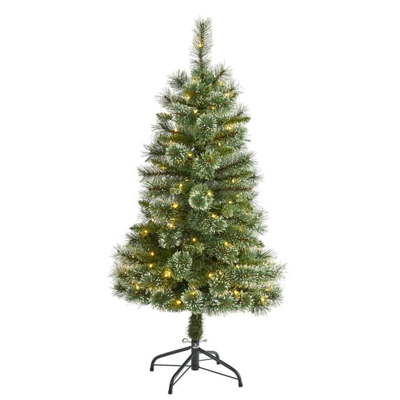 Nearly Natural 4ft. Wisconsin Slim Snow Tip Pine Artificial Christmas Tree with 100 Clear LED Light