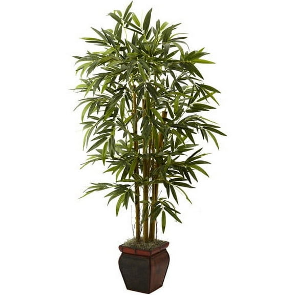 Nearly Natural 5.5' Bamboo Artificial Plant with Decorative Planter, Green