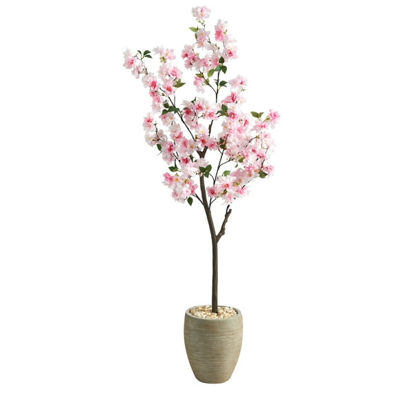Nearly Natural 5.5' Cherry Blossom Artificial Tree in Sand Colored Planter
