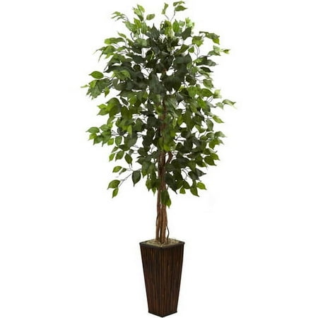 Nearly Natural 5.5' Ficus Artificial Tree with Bamboo Planter, Green