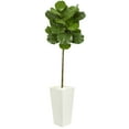 thumbnail image 1 of Nearly Natural 5.5' Fiddle Leaf Artificial Tree in White Tower Planter, Green, 1 of 4