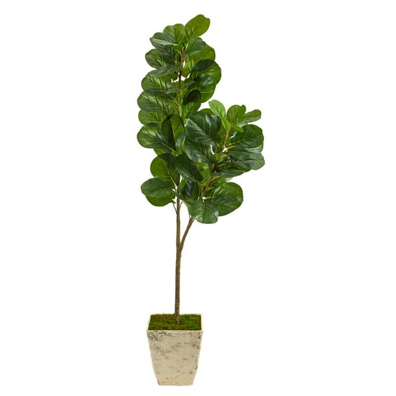 Nearly Natural 5.5' Fiddle Leaf Fig Artificial Tree in Country White Planter