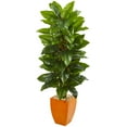thumbnail image 1 of Nearly Natural 5.5-Ft. Large Leaf Philodendron Artificial Plant in Orange Planter (Real Touch), 1 of 1
