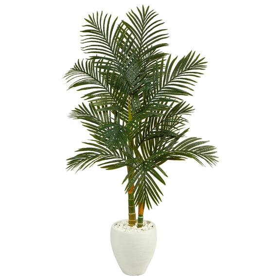 Nearly Natural 5.5' Golden Cane Artificial Palm Tree in White Planter