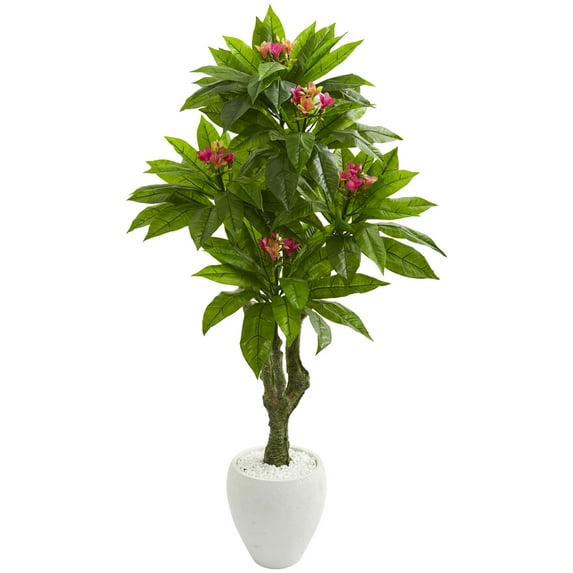 Nearly Natural 5.5' Plumeria Artificial Tree in White Planter