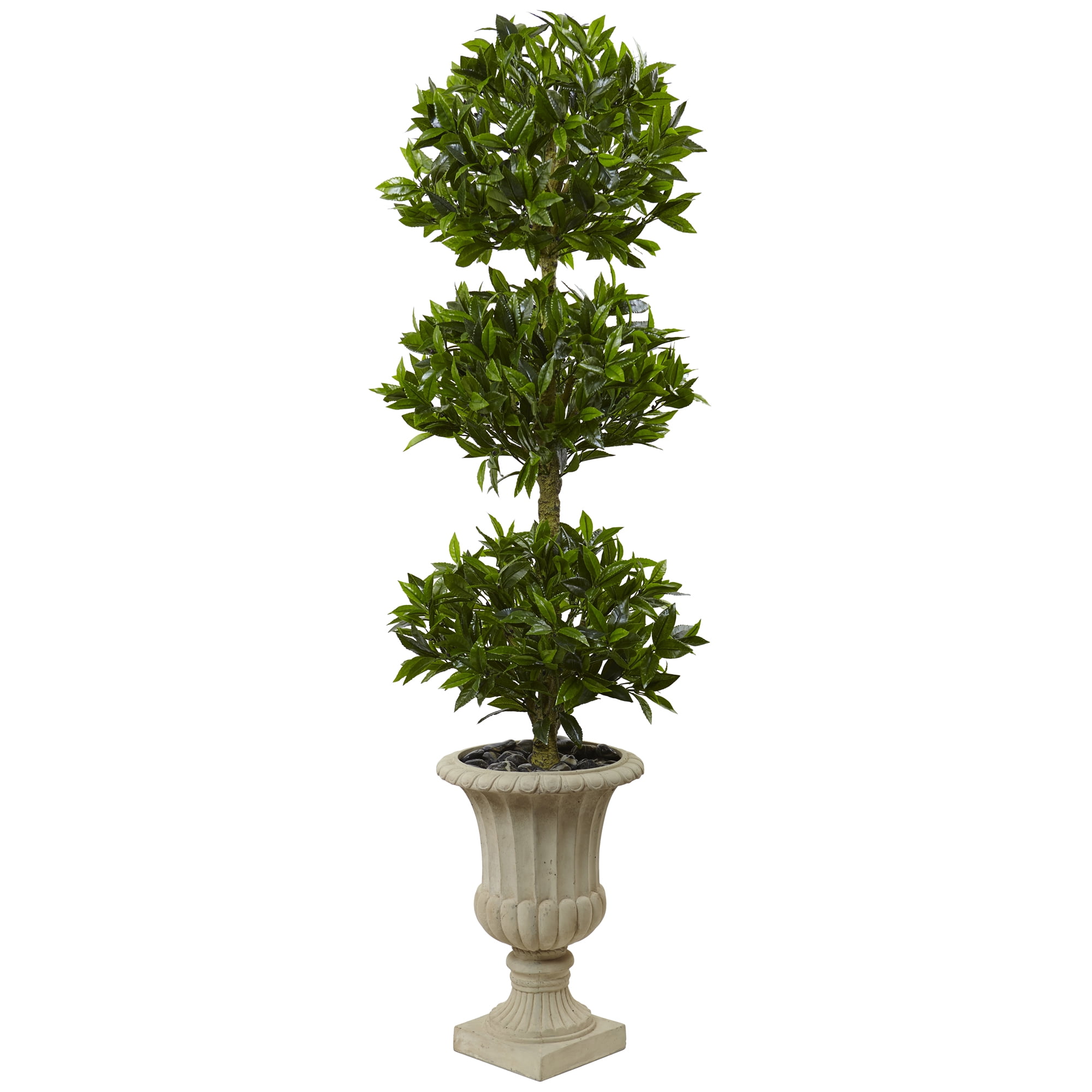 5.5ft Triple Bay Leaf Topiary Artificial Tree in Beige Urn