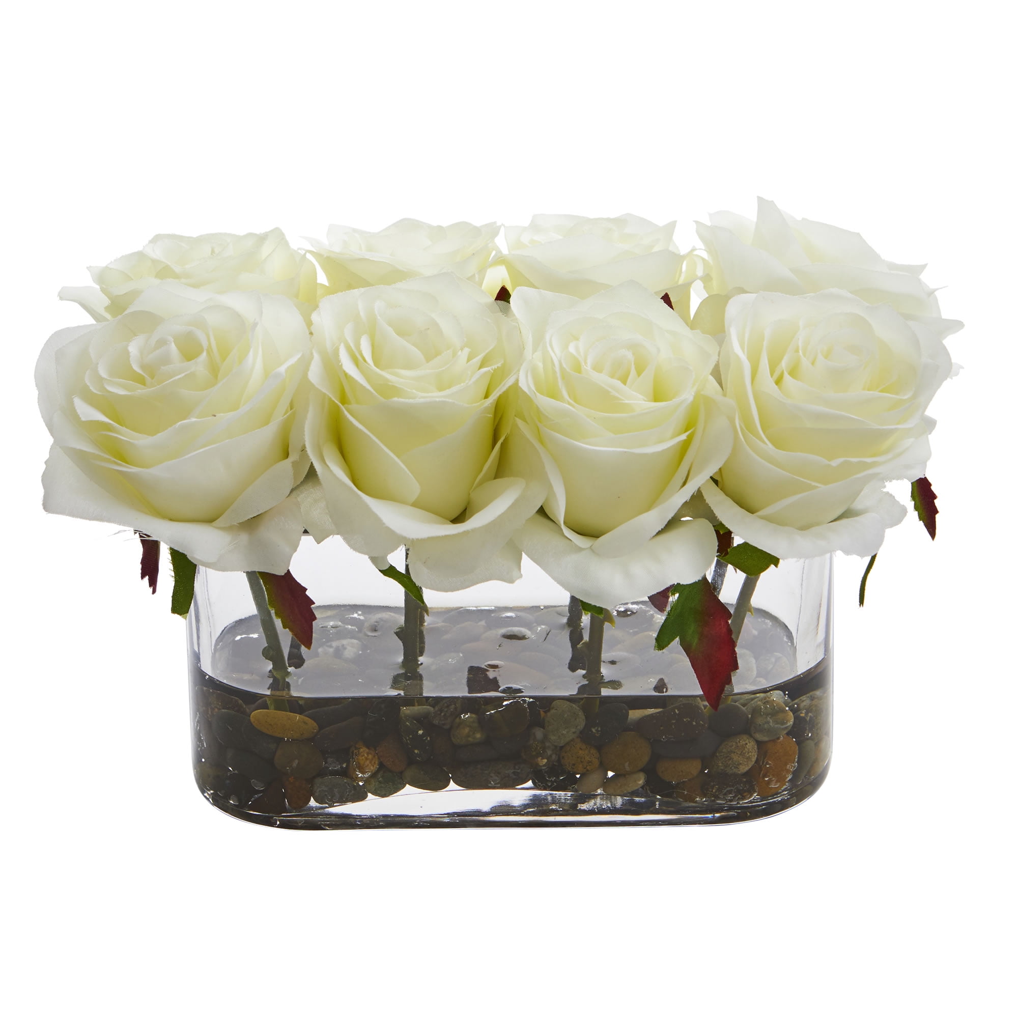 Nearly Natural 5.5 in. Blooming Roses in Glass Vase Artificial Arrangement