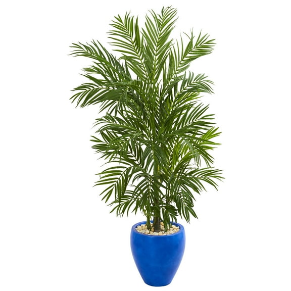 Nearly Natural 5.5ft. Areca Palm Artificial Tree in Blue Planter