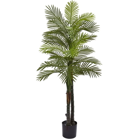 Nearly Natural 5.5ft. Double Robellini Palm Artificial Tree Uv Resistant, Indoor/Outdoor, Green