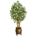 thumbnail image 1 of Nearly Natural 5.5ft Ficus Bushy Artificial Tree in Decorative Planter in Green, 1 of 5