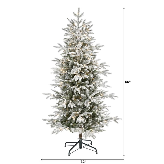 Nearly Natural 5.5ft. Flocked Manchester Spruce Artificial Christmas Tree with 200 Lights and 560 Bendable Branches