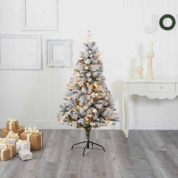 Nearly Natural 5ft Flocked White River Mountain Pine Christmas Tree