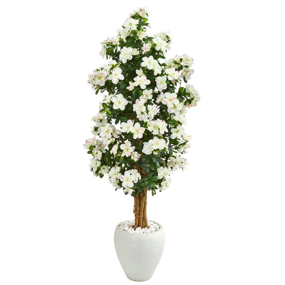 Nearly Natural 5' Azalea Artificial Tree in White Planter